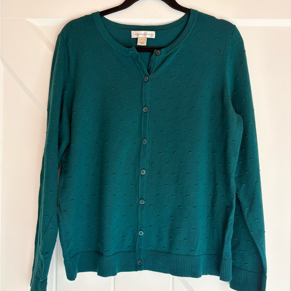 Christopher & Banks Teal Textured Dot Cardigan Sweater L Button Front